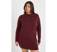 Boohoo Plus Collared Long Sleeve Knit Jumper Dress In Burgundy burgundy 28