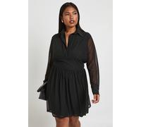 Boohoo Plus Collared Mesh Skater Dress In Black black 26