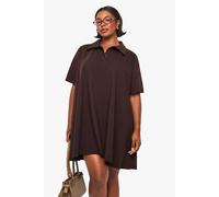 Boohoo Plus Collared Swing Shirt Dress In Chocolate chocolate 28