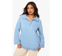 Boohoo Plus Collared V Neck Denim Top In Light Wash light wash 18