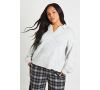 Boohoo Plus Collared V Neck Knit Top In Grey grey 26