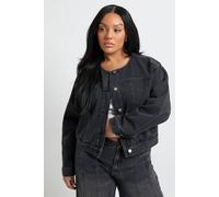 Boohoo Plus Collarless Denim Jacket In Washed Black washed black 16