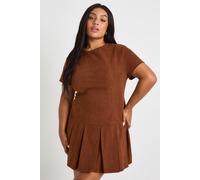 Boohoo Plus Cord Pleated Hem Shift Dress In Tan tan 26