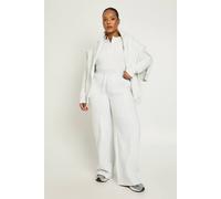 Boohoo Plus Core Basic Pintuck Detail Deep Waistband Wide Leg Jogger In Ash Grey ash grey 20