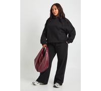 Boohoo Plus Core Basic Pintuck Detail Deep Waistband Wide Leg Jogger In Black black 24