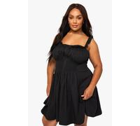 boohoo Women's Plus Cotton Poplin Button Down Skater Dress in Black | Size: 28