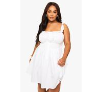 Boohoo Plus Cotton Poplin Button Down Skater Dress In White white 28