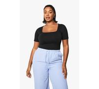 Boohoo Plus Cotton Square Neck Bodysuit In Black black 28