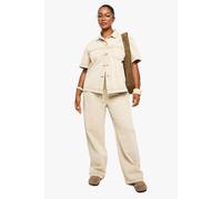 Boohoo Plus Cotton Twill Drawstring Detail Straight Leg Jean In Sand sand 28