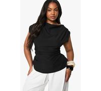Boohoo Plus Cowl Front Asymetric Top In Black black 16