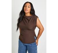 Boohoo Plus Cowl Front Asymmetric Top In Chocolate chocolate 28