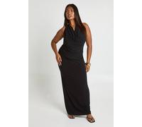 boohoo Women's Plus Cowl Neck Gold Trim Top & Column Maxi Skirt Co Ord in Black | Size: 16