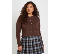 Boohoo Plus Crew Neck Boxy Down Cardigan In Chocolate chocolate 24-26
