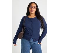 Boohoo Plus Crew Neck Button Through Cardigan In Navy navy 28
