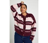 Boohoo Plus Crew Neck Fluffy Stripe Cardigan In Burgundy burgundy 24-26