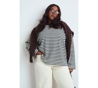 Boohoo Plus Crew Neck Oversized Stripe Top In Lemon lemon 28