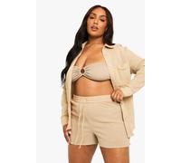 Boohoo Plus Crinkle Cotton Beach Shorts In Beige beige 24