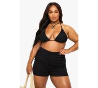 Boohoo Plus Crinkle Cotton Beach Shorts In Black black 22