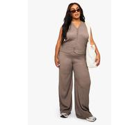 Boohoo Plus Crinkle Plisse Elasticated Wide Leg Trouser In Taupe taupe 24