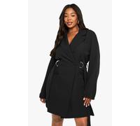 Boohoo Plus D-Ring Cinched Waist Blazer Dress In Black black 28