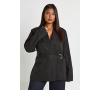 Boohoo Plus D Ring Tie Belt Blazer In Black black 22