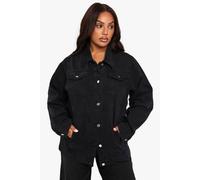 Boohoo Plus Deep Turn Up Cuff Denim Jacket In Washed Black washed black 28