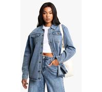 Boohoo Plus Denim Shacket In Light Wash light wash 18