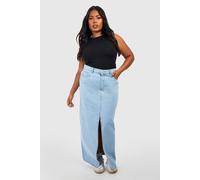 Boohoo Plus Denim Split Front Maxi Skirt In Light Wash light wash 16