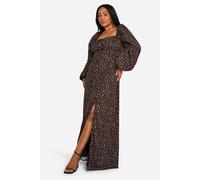 Boohoo Plus Ditsy Balloon Sleeve Milkmaid Maxi Dress In Black black 18