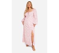 Boohoo Plus Ditsy Balloon Sleeve Milkmaid Maxi Dress In Pink pink 20