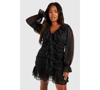 Boohoo Plus Dobby Ruffle Mini Dress In Black black 22