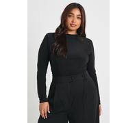 Boohoo Plus Double Layer Slinky Long Sleeve T-Shirt In Black black