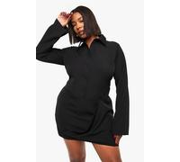 Boohoo Plus Drape Front Shirt Dress In Black black 28