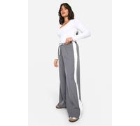 Boohoo Plus Drawstring Waist Stripe Wide Leg Trouser In Charcoal charcoal 28