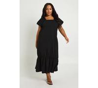 Boohoo Plus Drop Hem Puff Sleeve Midaxi Smock Dress In Black black 16