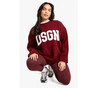 Boohoo Plus Dsgn Studio Crew Neck Knitted Jumper In Berry berry 24-26