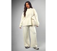 boohoo Women's Plus Dsgn Studio Knitted Hoodie & Wide Leg Trouser Co-Ord in Ecru | Size: 16/18