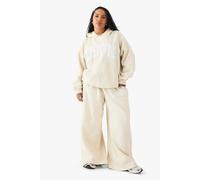 boohoo Women's Plus Dsgn Studio Towelling Embroidered Straight Leg Jogger Pants in Ecru | Size: 26