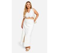 Boohoo Plus Ecru Denim Split Front Maxi Skirt ecru 26