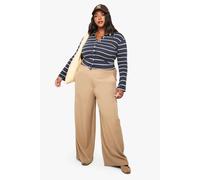 Boohoo Plus Elasticated Back Cord Wide Leg Trouser In Tan tan 28