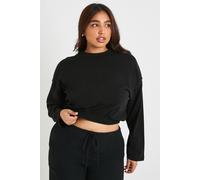 Boohoo Plus Elasticated Waist Boxy Long Sleeve T-Shirt In Black black 20