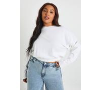 Boohoo Plus Elasticated Waist Boxy Long Sleeve T-Shirt In White white 18
