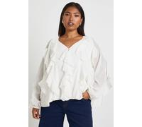 Boohoo Plus Extreme Ruffle Tie Front Blouse In Cream cream 28