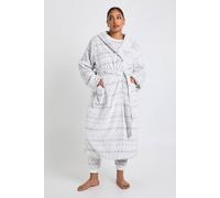 Boohoo Plus Fairisle Print Fluffy Dressing Gown In Grey grey 18