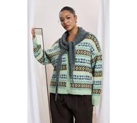 Boohoo Plus Fairisle Super Soft Cardigan In Green green 20-22