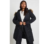 Boohoo Plus Faux Fur Trim Parka Coat In Black black 16