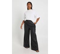 Boohoo Plus Faux Leather Wide Leg Trouser In Black black 28