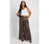 Boohoo Plus Faux Leather Wide Leg Trouser In Chocolate chocolate 18