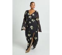 Boohoo Plus Floral Chiffon Plunge Maxi Dress In Black black 20