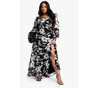 Boohoo Plus Floral Corset Detail Maxi Milkmaid Dress In Black black 28